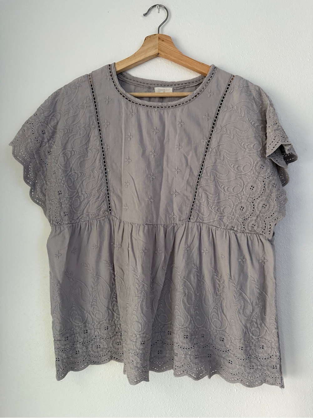 World Market Women's Boho Taupe Gray Embroidered Blouse Sz Small-Medium  US